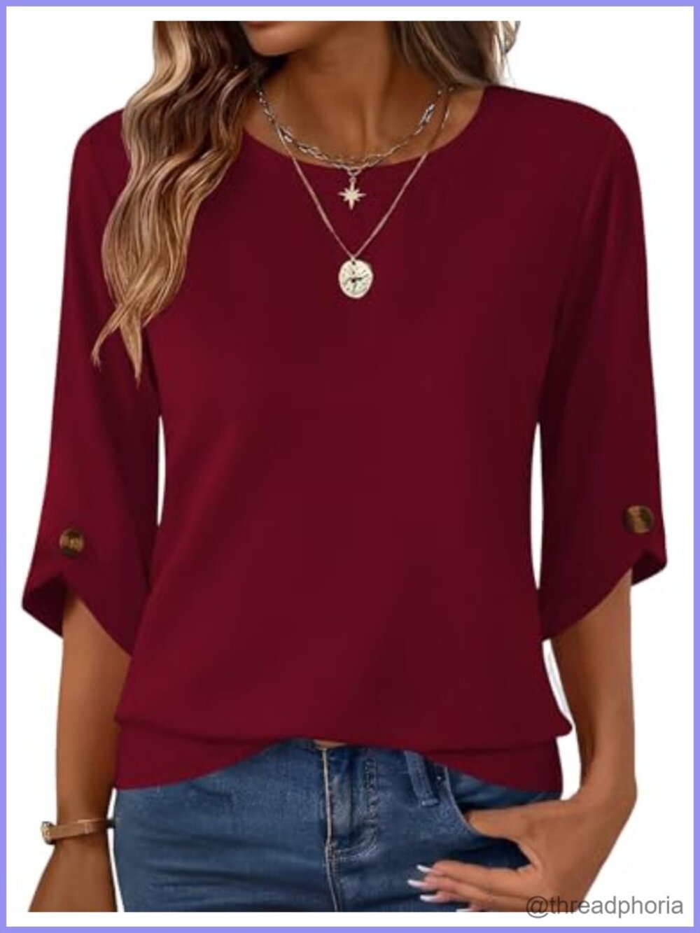 Womens 3/4 Sleeve Crew Neck Tunic Top Business Casual Blouse